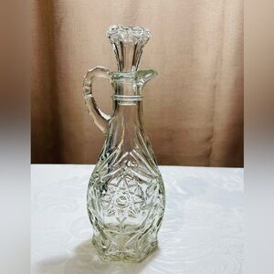 Vintage Anchor Hocking Clear Pressed Glass Cruet with a Star of David Pattern